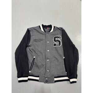 Vintage Southpole Varsity Jacket Mens Large Black Gray Y2K Streetwear Bomber